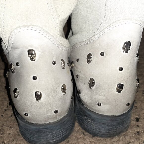 K BY KOOKAI-Distressed Light/Dark Gray Skull Studded Booties-Sz 38-Excellent - Picture 8 of 10